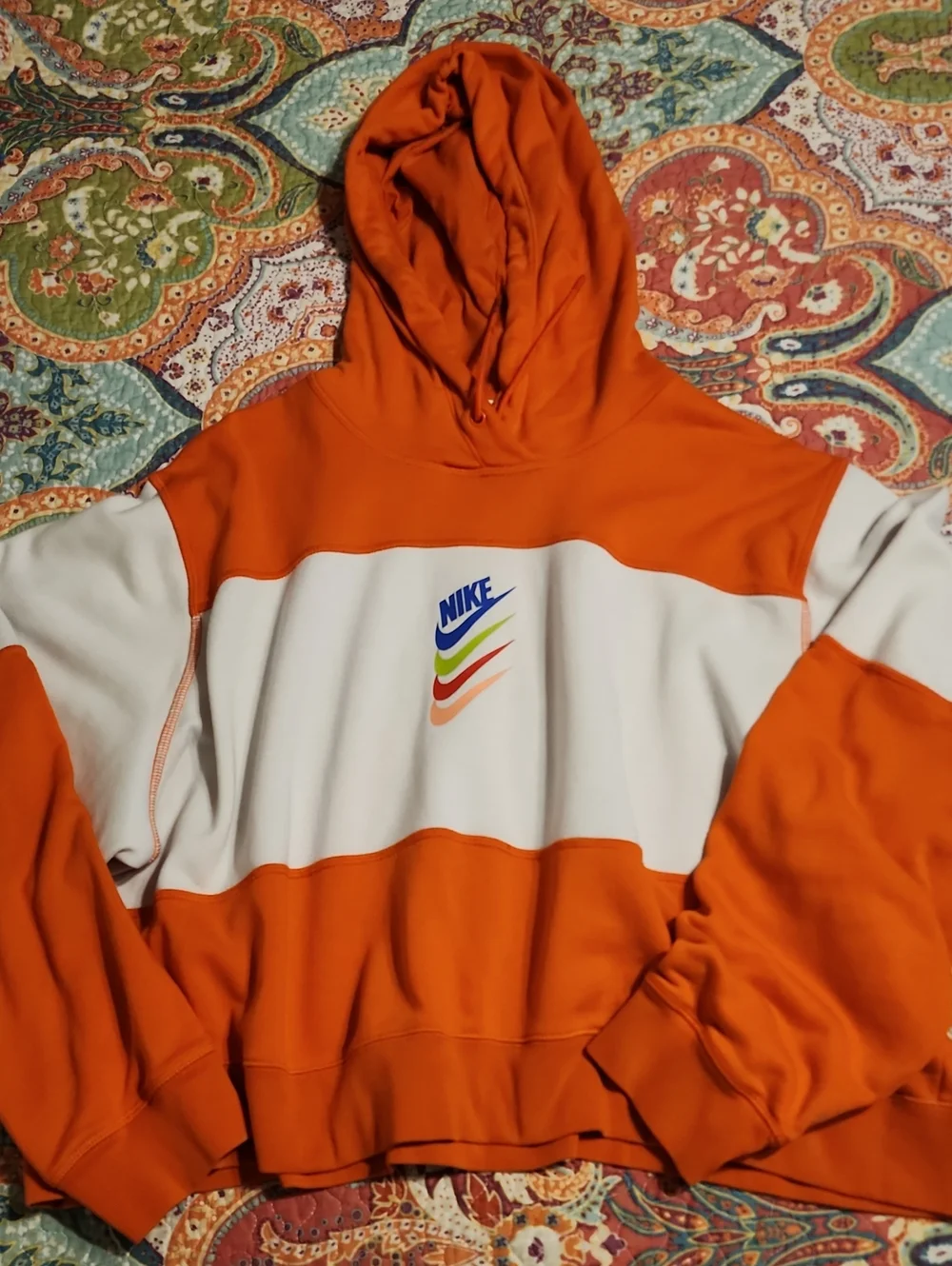Nike Orange & White Cropped Hoodie | Size XXL